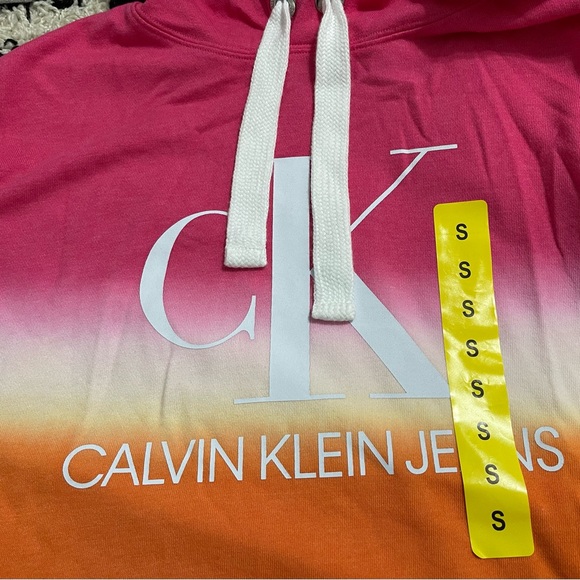 NWT Women’s Size Small Calvin Klein Jeans Cropped Drawstring Tie Dye Hoodie - Picture 7 of 12